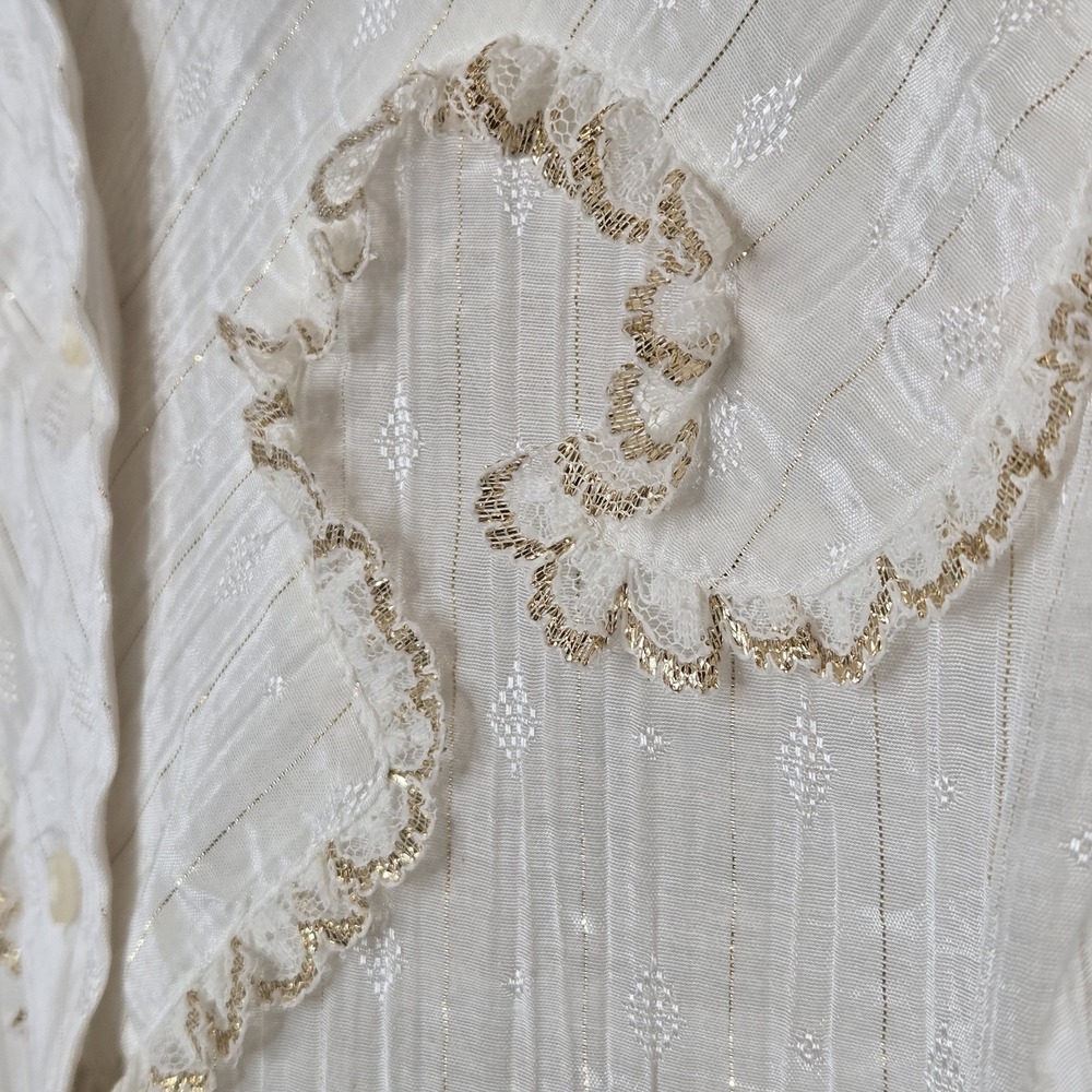 VTG 80s Panhandle Slim Womens Western Shirt Sz 12 White Lace Gold Trim Prairie - Picture 12 of 16